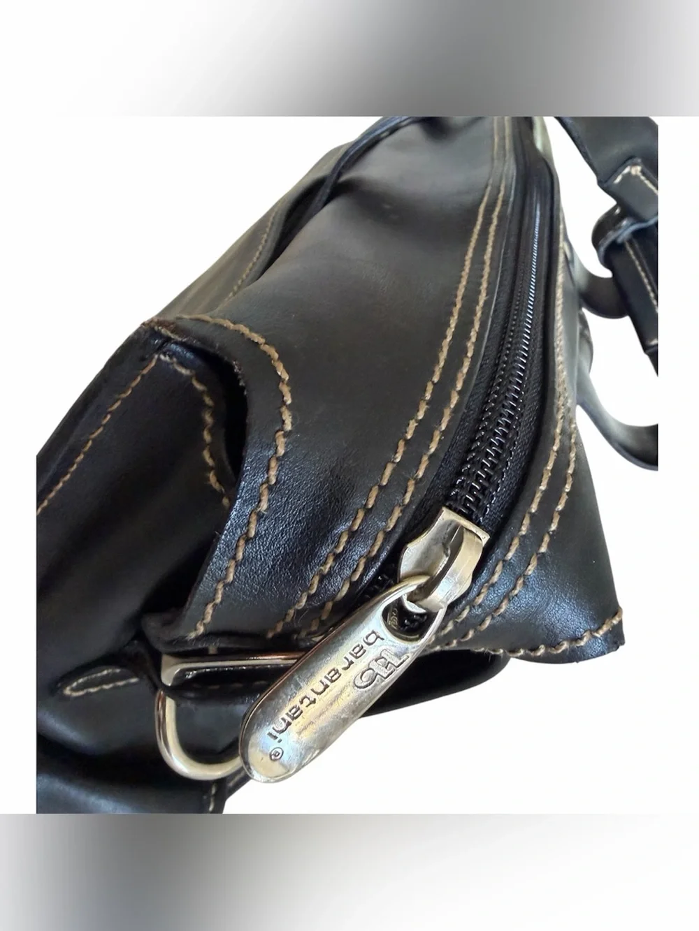 Barantani Shiny Leather Messenger Bag Laptop Attaché with Front Pockets